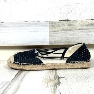 Talbots Womens 7 Black Polka Dot Slip-On Casual Jute Espadrille Loafer NEW